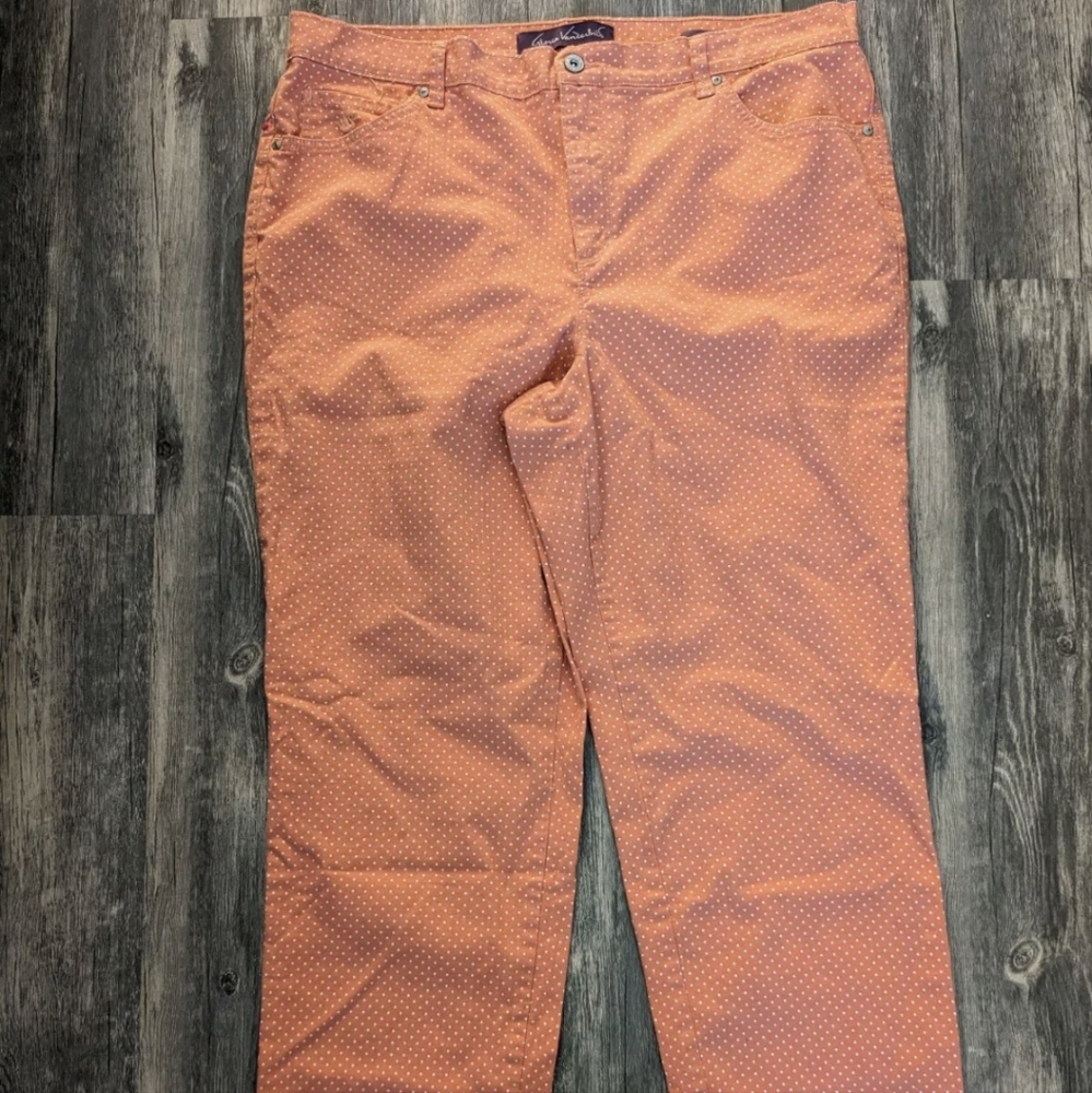 Gloria Vanderbilt Jeans Size 16 Amanda Tapered Mid Rise Pink Dot Denim Pants